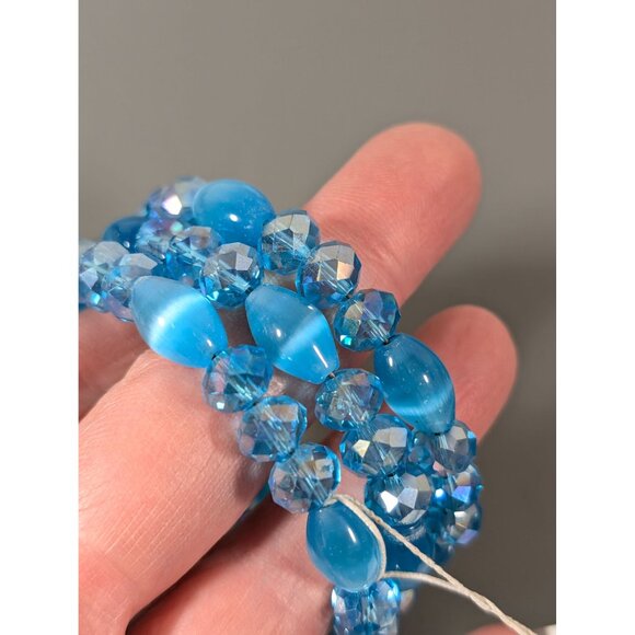 Croft & Barrow Blue Glass Cats Eye Bead Coil Wrap Bracelet NEW 6" Flex - Picture 6 of 8